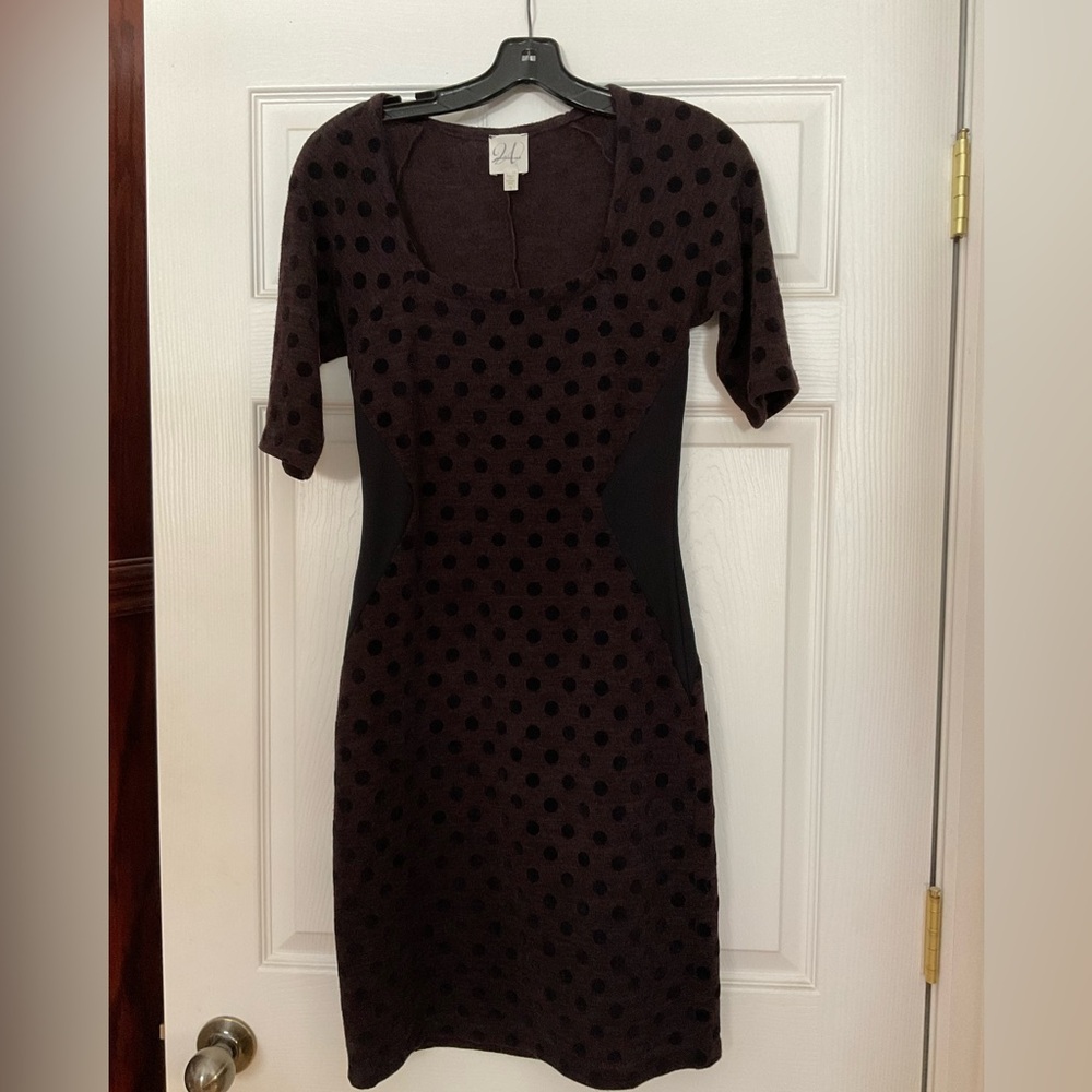 Slinky brown bodycon dress with waist insets.